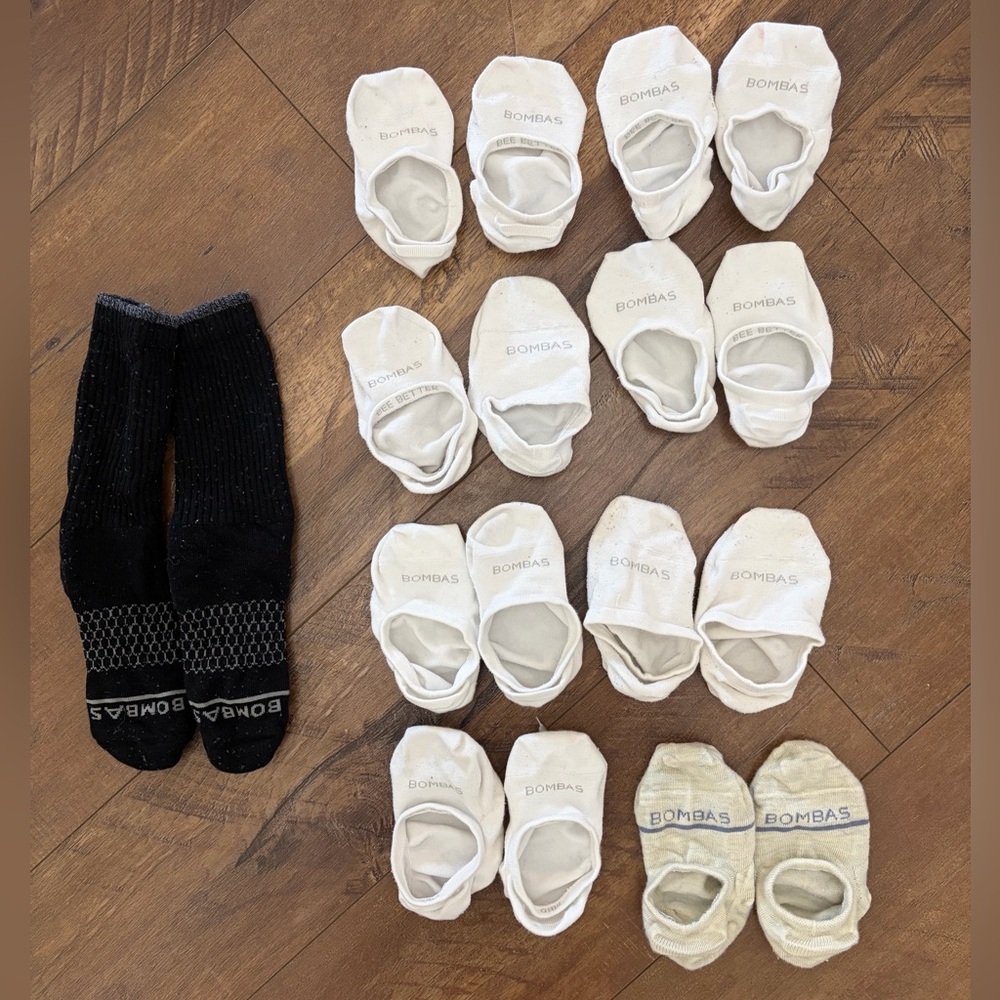 Worn/Used Women’s BOMBAS White Lightweight No-Show Socks! + Additionals, 9 pairs